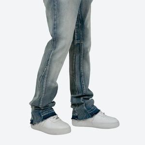 กางเกงยีนส์ฮิปฮอปบ็อกกี้ทรงสลิมฟิตกางเกงยีนส์แนวไฮสตรีทกางเกงบูตตัดรอยขาดแต่งทรงบานผ้าเดนิมสไตล์เย็บปะติดสำหรับผู้ชาย - Product Image 6