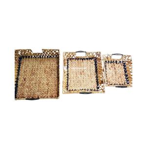 Ensemble de 3 plateaux de service tissés à la main avec poignées, plateau en fibre naturelle de couleur mélangée, décoration d'intérieur tissée en gros - Product Image 3