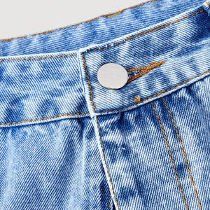 Vaqueros anchos asimétricos de cintura media transpirables y holgados para mujer, estilo urbano, desgastados, vintage, con dobladillo de mezclilla. - Product Image 4