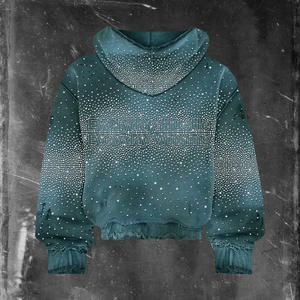 เสื้อสเวตเชิ้ตหนานุ่มแบบซิป ทรงโอเวอร์ไซส์ สำหรับฤดูหนาว  แบบยูนิเซ็กซ์  ตกแต่งด้วยคริสตัลและมุกที่ฮู้ด  พร้อมลายพิมพ์นูนที่แขนเสื้อ - Product Image 2