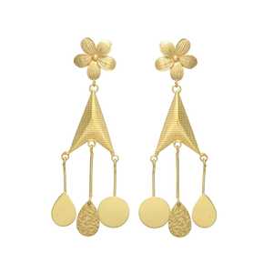 Gold Plated Beautiful <b>Cone</b> Shaped Unique Design Earring Set Flower Design Hook Earrings - Product Image 1