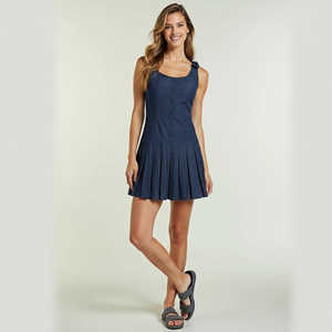 Vestido Mini Clásico Azul Marino de Cuero Genuino sin Tirantes, Estilo Preppy con Pliegues y Volantes, Estilo Vintage, Servicio OEM/ODM para Primavera/Otoño - Product Image 1