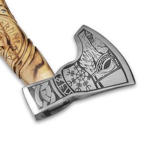 Wholesale Customized OEM ODM Cutlery Factory Hand-Forged Viking Damascus Steel Industrial <b>Chopping</b> <b>Axe</b> Ash <b>Wood</b> Handle - Product Image 5