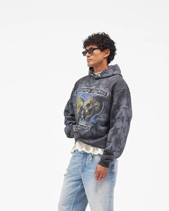 Sudadera con capucha gótica floral oversize de 400 g/m² 100% algodón para hombre, estilo boxy, con cremallera, estampado lavado y bolsillos, ideal para otoño. - Product Image 5