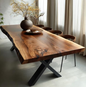 Mesa de comedor de madera maciza cuadrada moderna hecha a mano personalizada con diseño de borde vivo - Product Image 3