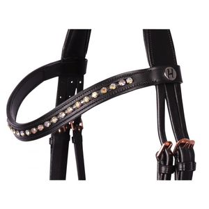 Brida ecuestre de lujo con detalles en oro rosa y una correa combinada de oro rosa acolchada con herrajes en oro rosa - Product Image 4