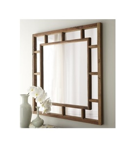 Marco de espejo de pared de madera hecho a mano con patrones de incrustaciones florales y esquinas ornamentadas diseñadas para casas de estilo indio o marroquí - Product Image 4