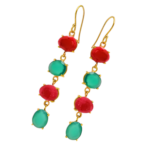 Ruby Green Onyx Gemstone Prong Setting 925 Sterling Silver Pendientes colgantes chapados en oro Pendiente de moda para boda, regalo. - Product Image 3