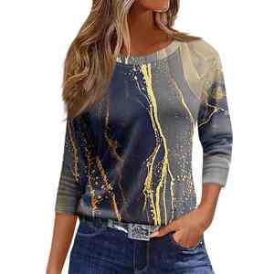 เสื้อยืดแฟชั่นลำลองสำหรับผู้หญิงคอกลมแขน3/4 2025ทรงหลวมพิมพ์ลายสำหรับฤดูใบไม้ร่วงฤดูใบไม้ผลิฤดูร้อน - Product Image 3