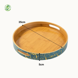 Plateau rond en bambou de couleur personnalisée avec poignée sans danger pour la santé et l'esthétique vente en gros de produits faits à la main vietnamiens. - Product Image 1
