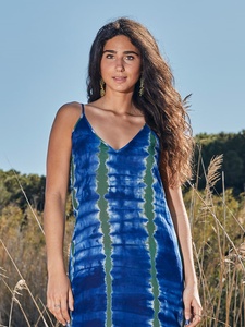 ชุดแมกซี่เดรสยาวมัดย้อมสำหรับผู้หญิงชุดเดรสชายหาดคอวีสไตล์ฮิปปี้โบฮีเมียน100% ธรรมชาติชุดเดรสแมกซี่สีน้ำเงิน - Product Image 6