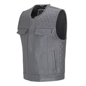 Gilet de Moto en Cuir sans Manches, Point Diamant, pour Motard de Grande Qualité - Product Image 5