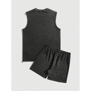 Ensemble T-shirts et shorts pour hommes 100% coton avec logo personnalisé lourd design unique personnalisé pour hommes - Product Image 4