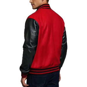 Chaqueta universitaria de lana para hombre, chaquetas universitarias de béisbol con manga de cuero OEM, chaqueta universitaria con cuello redondo y botones para hombre - Product Image 3