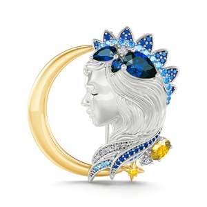 Broche de mode Jeulia en argent sterling, motif Vierge et Lune du zodiaque - Product Image 1