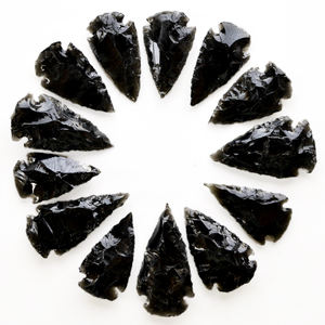 Puntos de punta de flecha de obsidiana negra, fabricación de joyas y envoltura de alambre, tallado de piedra, lote de decoración de flecha cornalina áspera Natural - Product Image 1