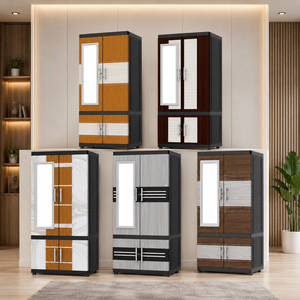 Naiba Plastic Cabinet/Wardrobe/Cupboard with Beige White Hinged Flat Panel <b>Doors</b> Equipped with <b>Mirror</b>, Lock, Shelves, and Hanger - Product Image 4