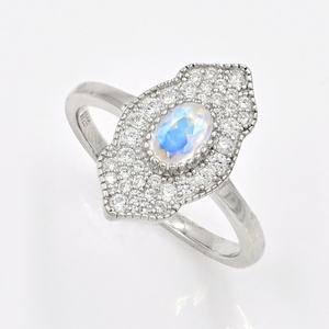 Ensemble de bijoux en pierres précieuses de taille ovale en argent sterling 925 avec pierre de lune naturelle et CZ pour femmes de l'Inde Taille de pierre 7x5mm - Product Image 5