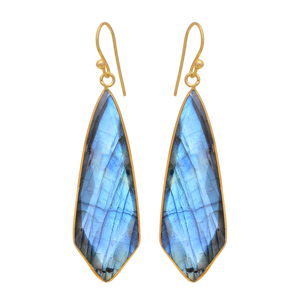 Boucles d'oreilles modernes en argent sterling 925 faites à la main en forme de cerf-volant Labradorite naturelle - Product Image 2