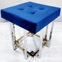 Mesa de Centro Moderna y Duradera de Acero Inoxidable, Juego de Mesa Consola y Taburete, Acabado en Oro Rosa, Tapa de Vidrio, Muebles para Sala de Estar
