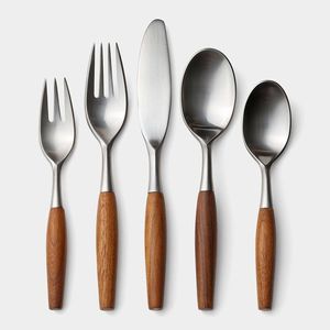 Cubiertos de Diseño Moderno de Acero Inoxidable y Madera de Arce Maciza, Cubiertos con Mango de Madera Elegante para Uso en el Hogar y Restaurantes - Product Image 6