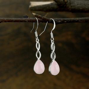 Boucles d'oreilles en pierres précieuses en quartz rose gracieux Boucles d'oreilles en forme de poire en argent sterling massif 925 pour femmes et filles Boucles d'oreilles en argent - Product Image 3