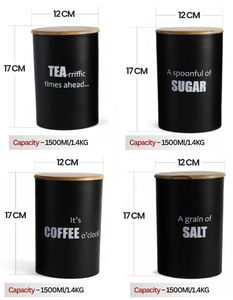 ภาชนะใส่ชาและน้ำตาลโลหะสีดำภาชนะใส่เกลือพร้อมฝาไม้ชุดเก็บอาหาร4ชิ้นของตกแต่งห้องครัวแบบชนบท - Product Image 5