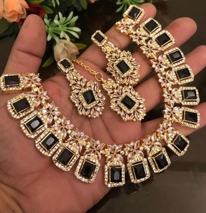 Ensembles de bijoux de mariée indiens plaqués platine en acier inoxydable faits à la main pour femmes vêtements de mariage avec pierres de zircon - Product Image 2