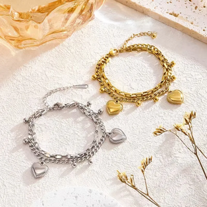 สร้อยข้อมือไทเทเนียมรูปหัวใจ18K ชุบทองสไตล์คลาสสิกที่ทันสมัยกำไลสแตนเลสแฟชั่นจำนวนมาก - Product Image 3