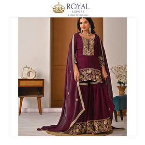 Gran Venta de Ropa India de Primera Calidad, Colección de Diseñador de Trajes Sharara de Seda Fandy con Bordado - Product Image 2