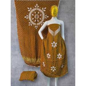 ผ้าไหมมัสตาร์ดลายบันดานี ซิบอริ ปักลายดอกไม้ สำหรับตัดเย็บชุดเดรสทรงเอ ผ้าสำหรับชุดผู้หญิง เป็นมิตรกับสิ่งแวดล้อม - Product Image 1