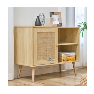 Living Room Rattan Furniture Wood TV console Table Modern Rattan Tv Cabinet Stand with Solid Wood Leg Made In Vietnam