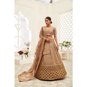 Rich Brown Zari Work Lehenga Bollywood Indian Pakistani Wedding Bordado pesado Hecho a mano Diseñador nupcial de lujo Dupatta - Product Image 1