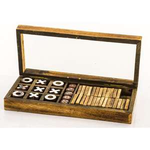 Boîte de jeu écologique en bois pour pique-nique, camping, jeu d'intérieur, accessoires de jeu, tic-tac-toe, dés et puzzle - Product Image 2