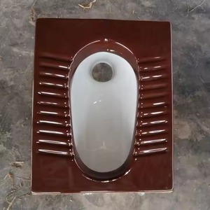 Magnifique casserole accroupie en céramique blanche en bois foncé brun royal placard à eau articles sanitaires de qualité d'exportation - Product Image 3