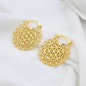 Pendientes colgantes de mandala con flor de Latón chapado en oro de 18 quilates al por mayor, joyería colgante Bohemia, accesorios de moda étnicos hechos a mano Unisex - Product Image 5