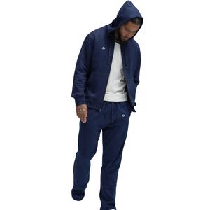 Survêtement Homme Bleu Marine Entièrement Zippé en Coton Molletonné Épais avec Capuche à Cordon – Fabrication OEM ODM en Gros - Product Image 1