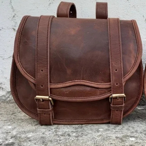 Alforjas de cuero para motocicleta Alforjas de búfalo marrón Alforjas 2 bolsas laterales - Product Image 1