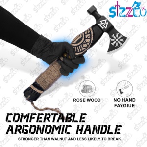 Custom Hand Forged Carbon Steel Viking <b>Bearded</b> Axe Engraved Norse Vegvisir Valknut Hatchet Carved Wooden Handle Camping Tomahawk - Product Image 4