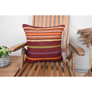 Multicolor Kilim Wool Rug <b>18x18</b> Inch Subtle Vintage Striped Pillow Woven Technique - Product Image 1