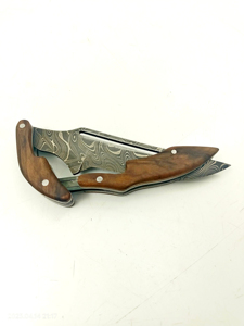 Cuchillo de hoja fija de acero Damasco de grado industrial duradero con mango de madera para uso en exteriores profesional hecho a mano de Pakistán - Product Image 3
