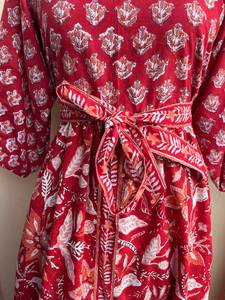 Robe bohème rouge tuniques indiennes imprimées en blocs robe à la main robe longue en coton robe imprimée indienne - Product Image 5