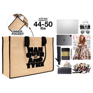 Large Custom Jute Tote Bag 18x12x6 Eco-Friendly Reusable Bag with Black Handles Durable Heat Transfer Printed Leopard Pattern - Product Image 4