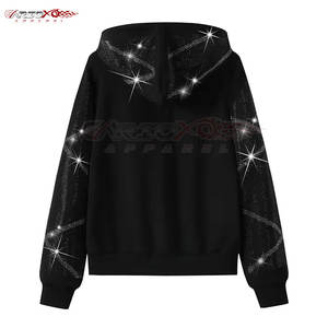 Chándal de dos piezas para mujer con diamantes de imitación brillantes y acabado limpio para viajes o discoteca con cremallera Sudadera con capucha Chándal para mujer - Product Image 3