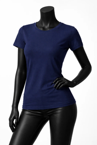 Women's <b>Navy</b> Blue Cotton T-Shirt Slim Fit Crew Neck Short Sleeve Casual Solid Color Jersey <b>Top</b> All Seasons - Product Image 5