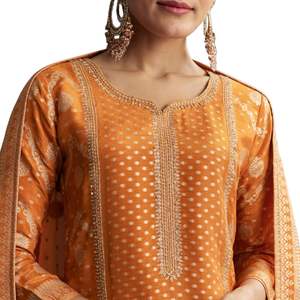 Orange Jacquard Palazzo <b>Suit</b> With Banarasi Jacquard Weave Wholesale Women Ethnic Apparel OEM Clothing Factory Supplier Fashion - Product Image 2