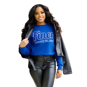 Finer J16 Silver Outline Chenille Sweat Coton Polaire Brodé Sororité Zeta Phi Beta Noir Pull Crewneck - Product Image 4