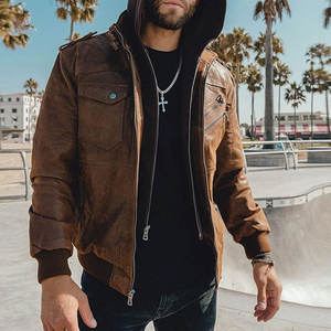 Chaqueta Universitaria de Béisbol de Cuero PU con Logotipo Bordado Personalizado en la Parte Delantera, con Cuello Alto para Hombre, para Invierno - Product Image 4