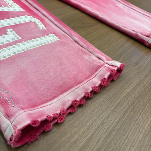 Trending Usa Streetwear Custom Two Piece Applique Patch Embroidered Flared <b>Sweatpants</b> & Hoodie Set <b>Oversized</b> Crop Hoodie Set - Product Image 4