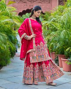 Présentation de la nouvelle collection de créateurs en chinnon pur avec un codage de broderie lourd Dori-Sequence Work Top-Bottom et Dupatta - Product Image 4